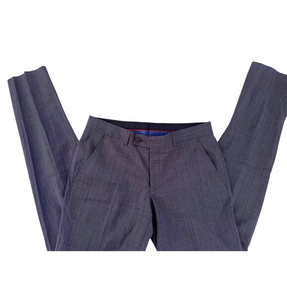 Ted Baker Karl Slim Fit 100% Wool Dress Pants, Micro Plaid Blue | 33 Short Unhem - Picture 14 of 14